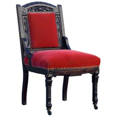Antique Victorian Rectory Chair of Carved Mahogany
