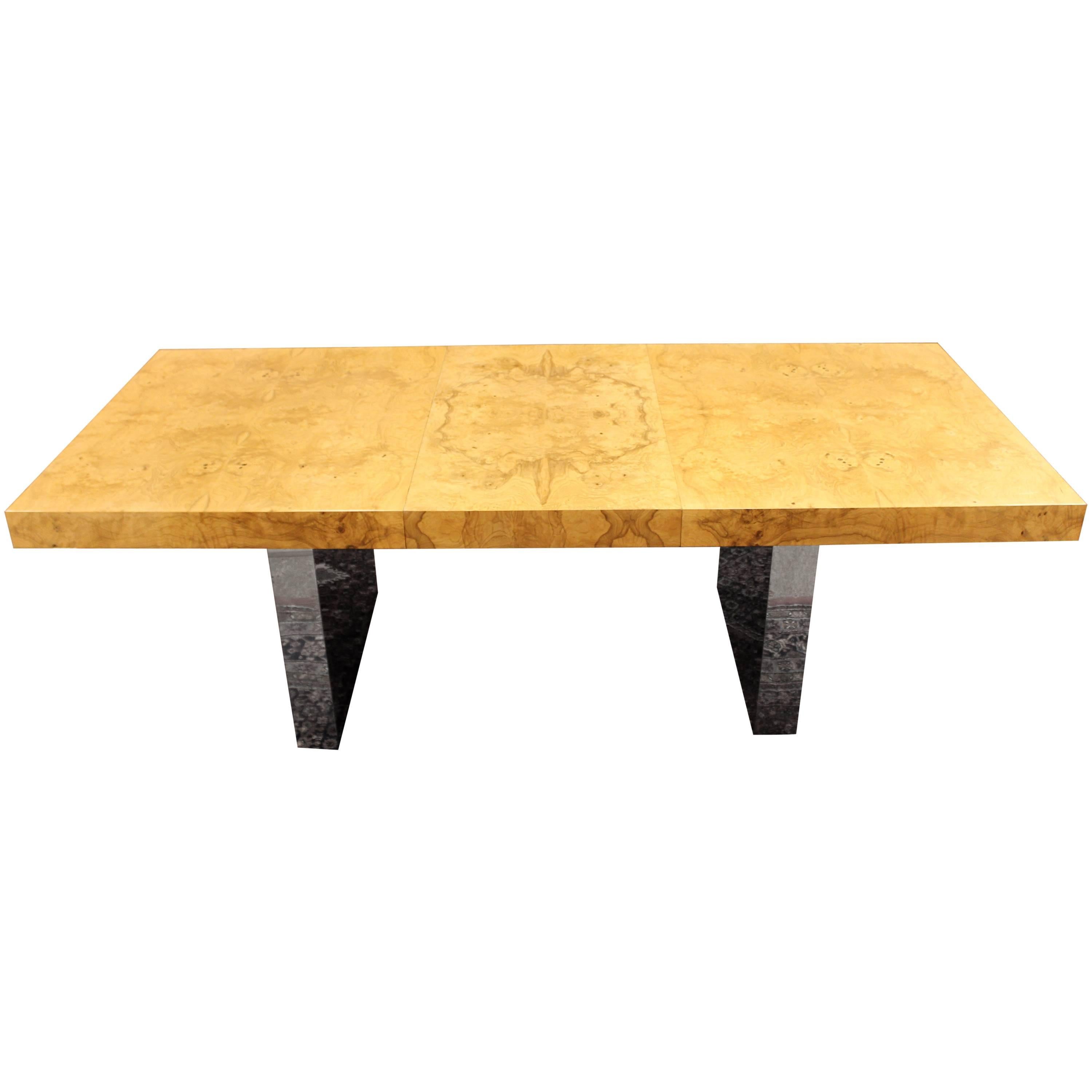 Mid-Century Modern Milo Baughman Burl Wood Chrome Expandable Dining Table, 1970s