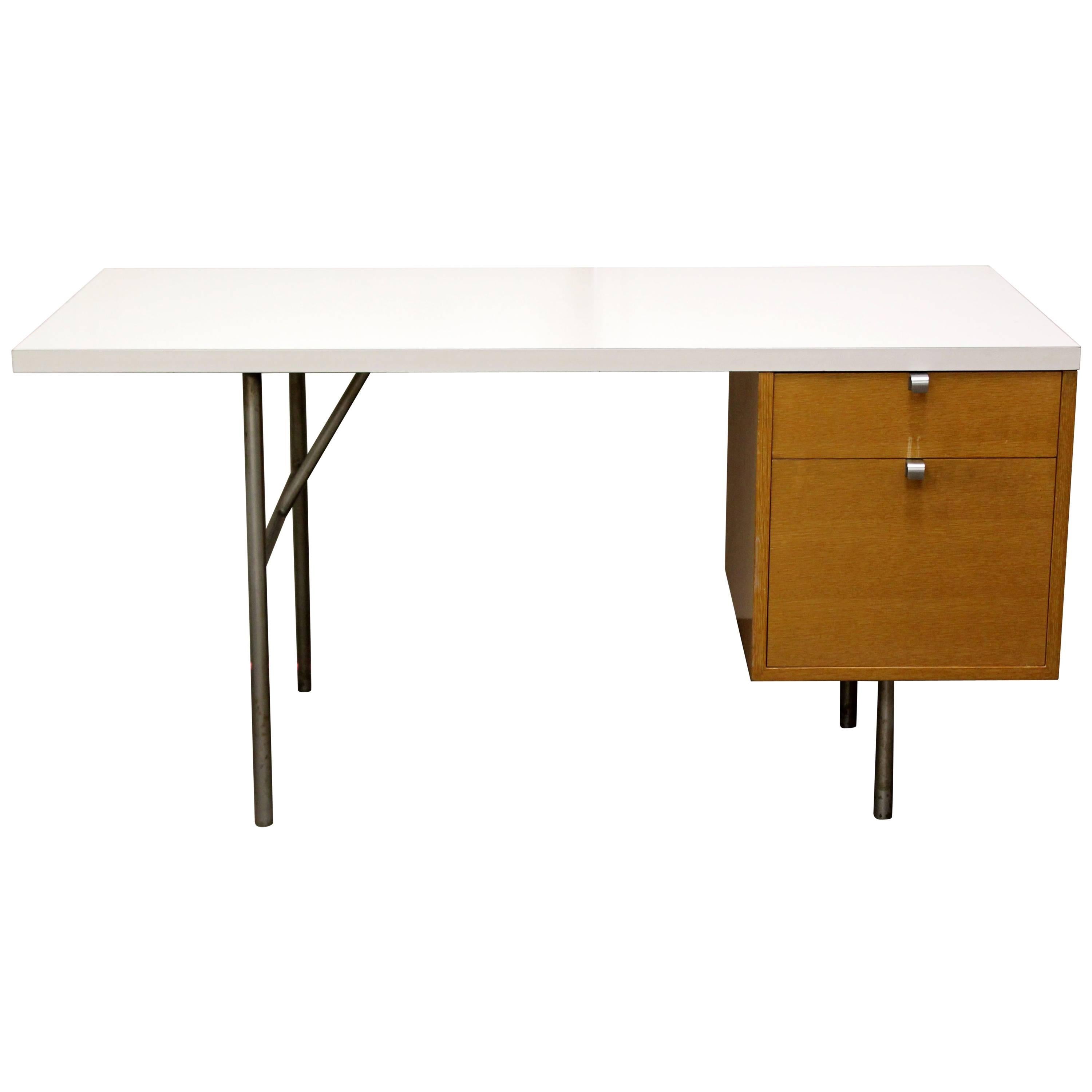 Mid-Century Modern Wood and Steel Two-Drawer Desk George Nelson Herman Miller