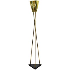 Mid-Century Modern Retro Three Shade Tripod Brass Torchiere Floor Lamp