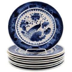 Peacock from Copenhagen Faience / Aluminia, Flat Plate in Earthenware, 8 Pieces