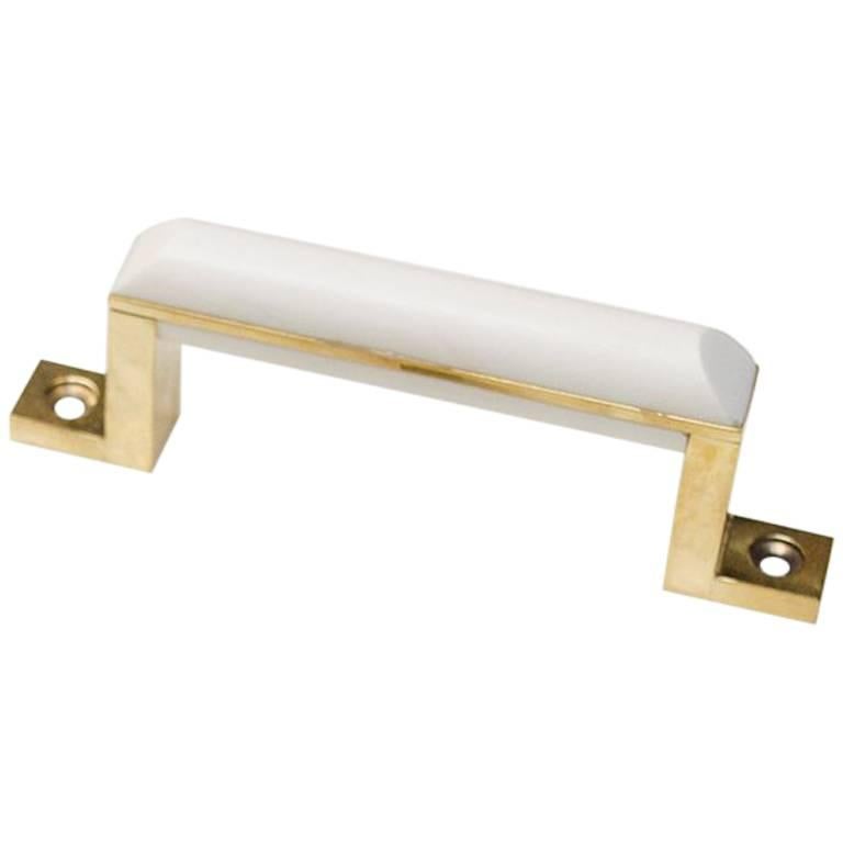 Normandie Door/Appliance Pull, Baked White Enamel and Polished Brass For Sale