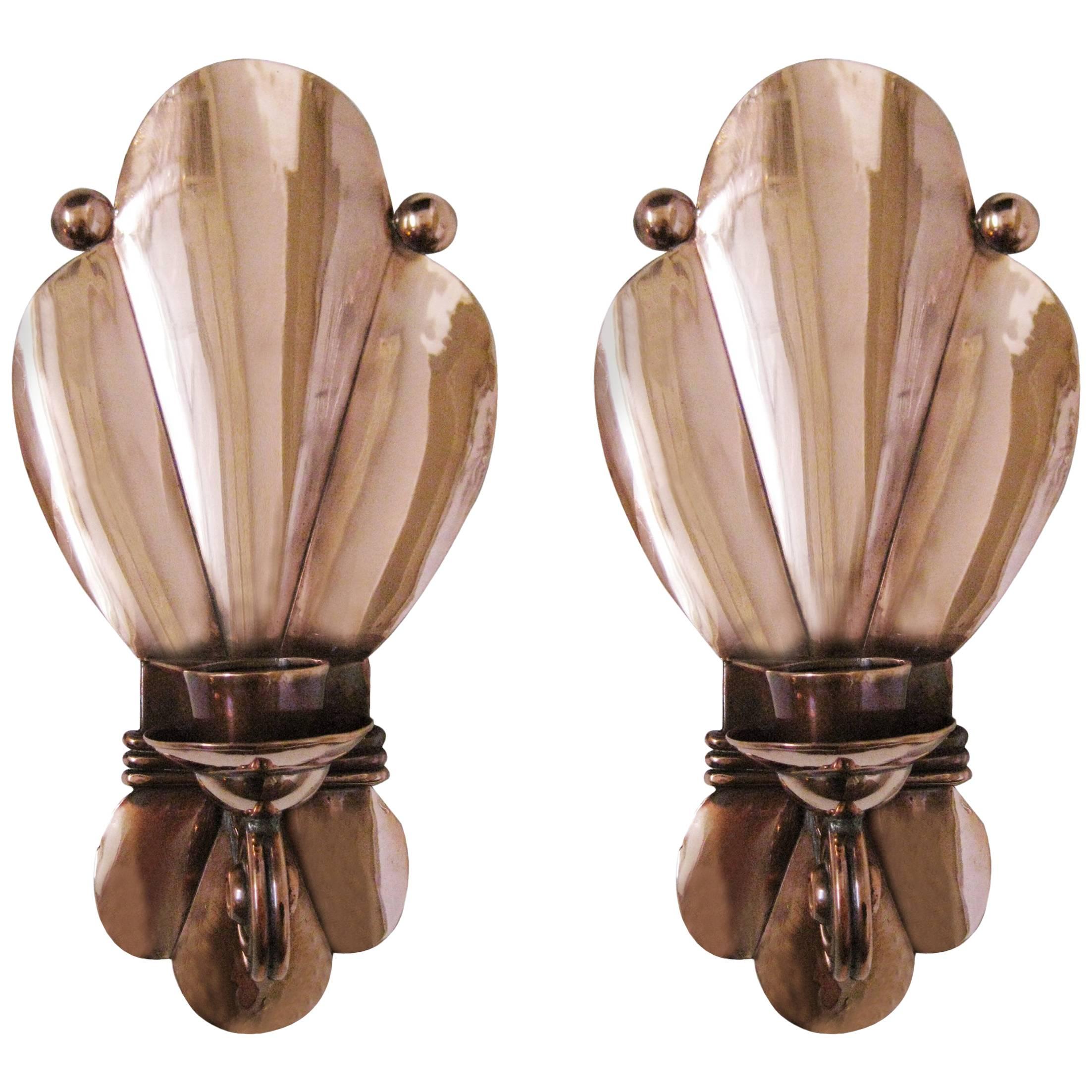 Cooper Candle Sconces by Héctor Aguilar, Taxco, Mexico, circa 1950 For Sale