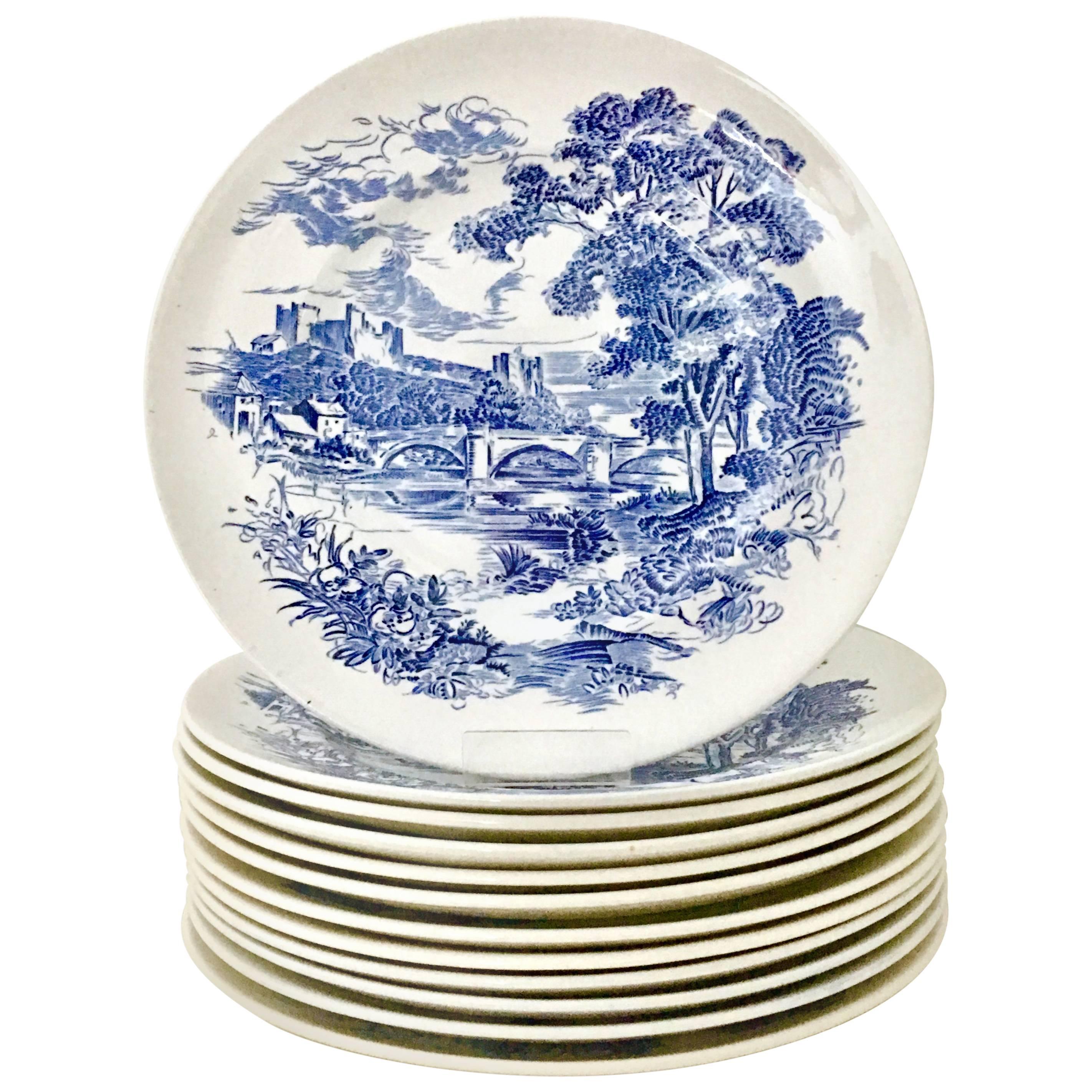 1950'Ss Wedgwood England Set of 12 Dinner Plates "Countryside Blue"