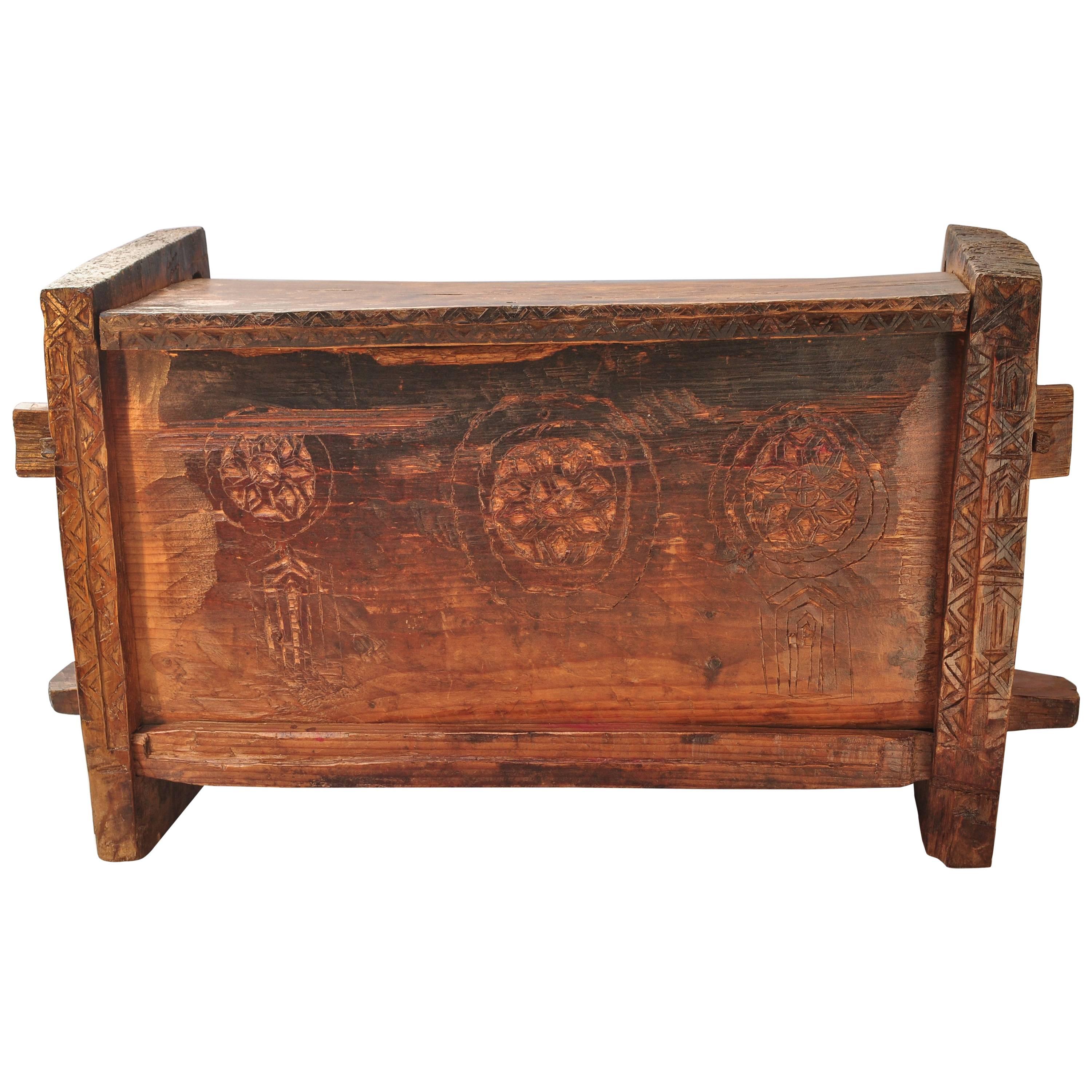 Primitive Hand-Carved Wooden Chest, Raute People of Nepal, Mid-Late 20th Century