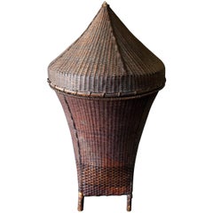 Lidded Storage Basket from Burma, Mid-20th Century, Naga or Chin People, Bamboo