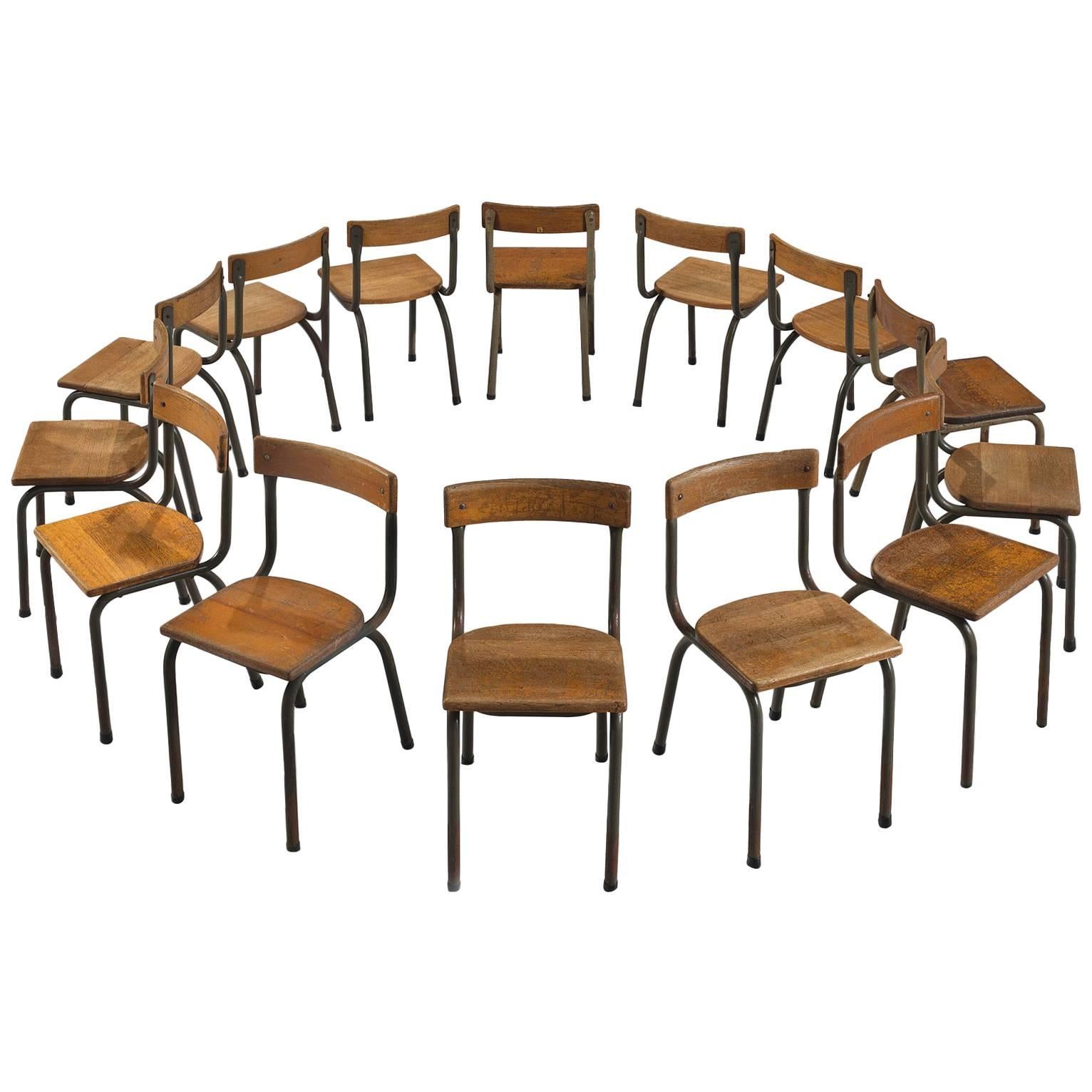 Willy Van Der Meeren Set of 14 Solid Oak Chairs for Tubax