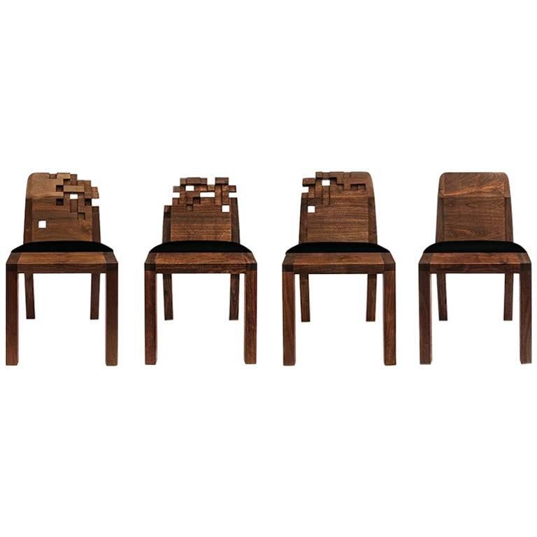 Contemporary Set of Pixel Chairs in Walnut by Olivier Dollé For Sale