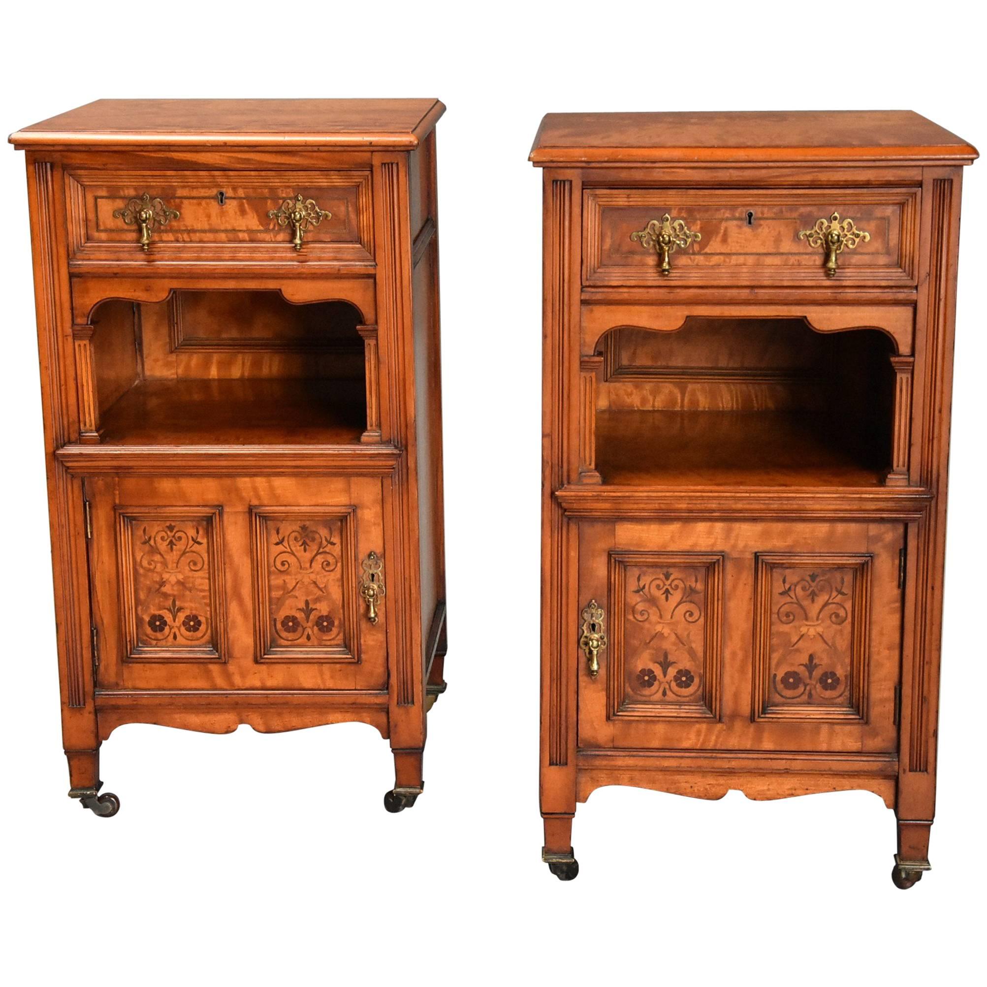 Pair of Late 19th Century Satin Birch Bedside Cabinets with Aesthetic Influence