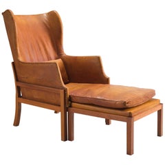 Mogens Koch Wingback Lounge Chair in Mahogany and Cognac Leather