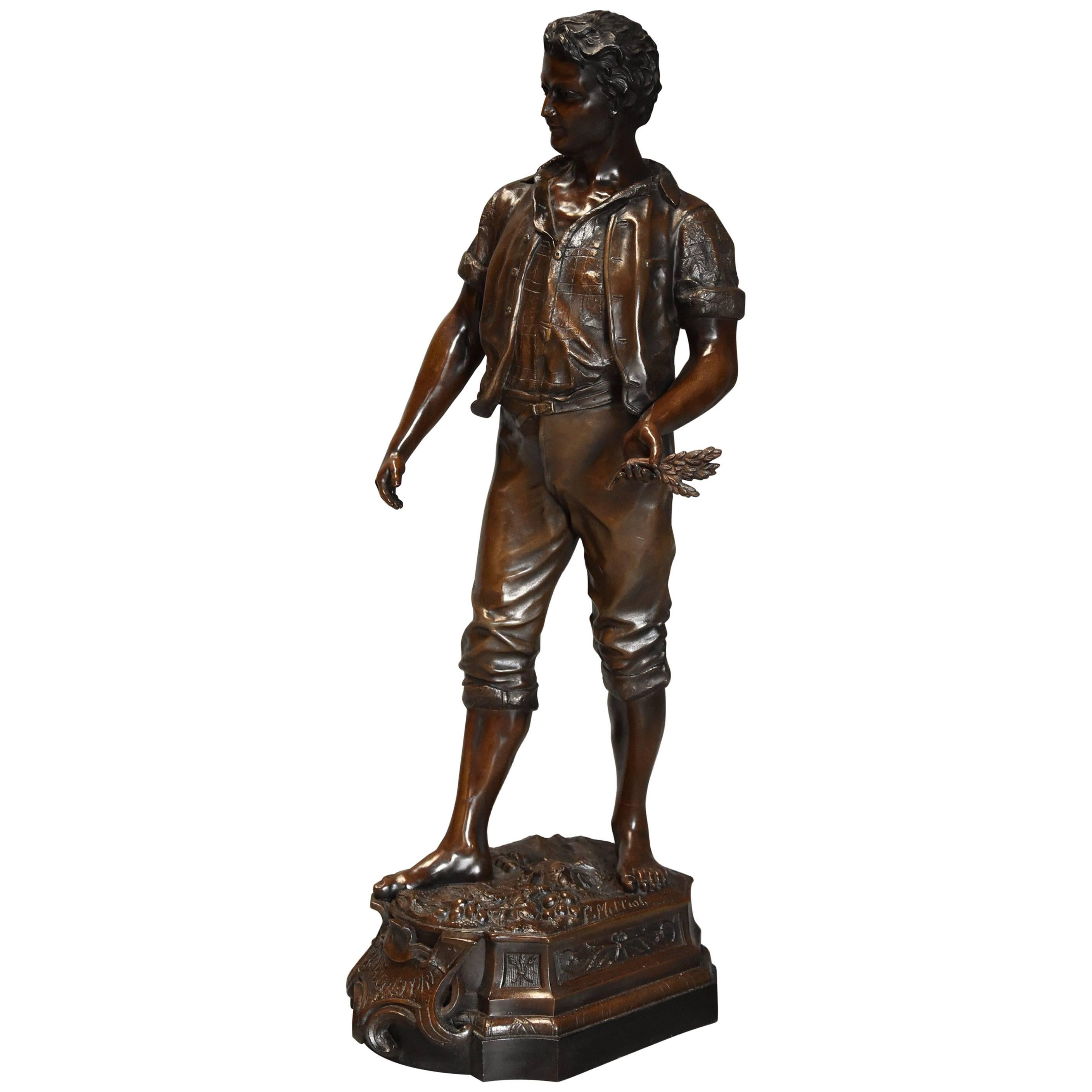 French Late 19th Century Large Bronzed Spelter Figure of a Farm Labourer For Sale