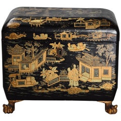 19th Century Regency Chinoiserie Style Casket with Lacquer and Gilt Decoration