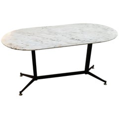 Italian Table Iron and Brass Base with Oval Marble Top from 1960s