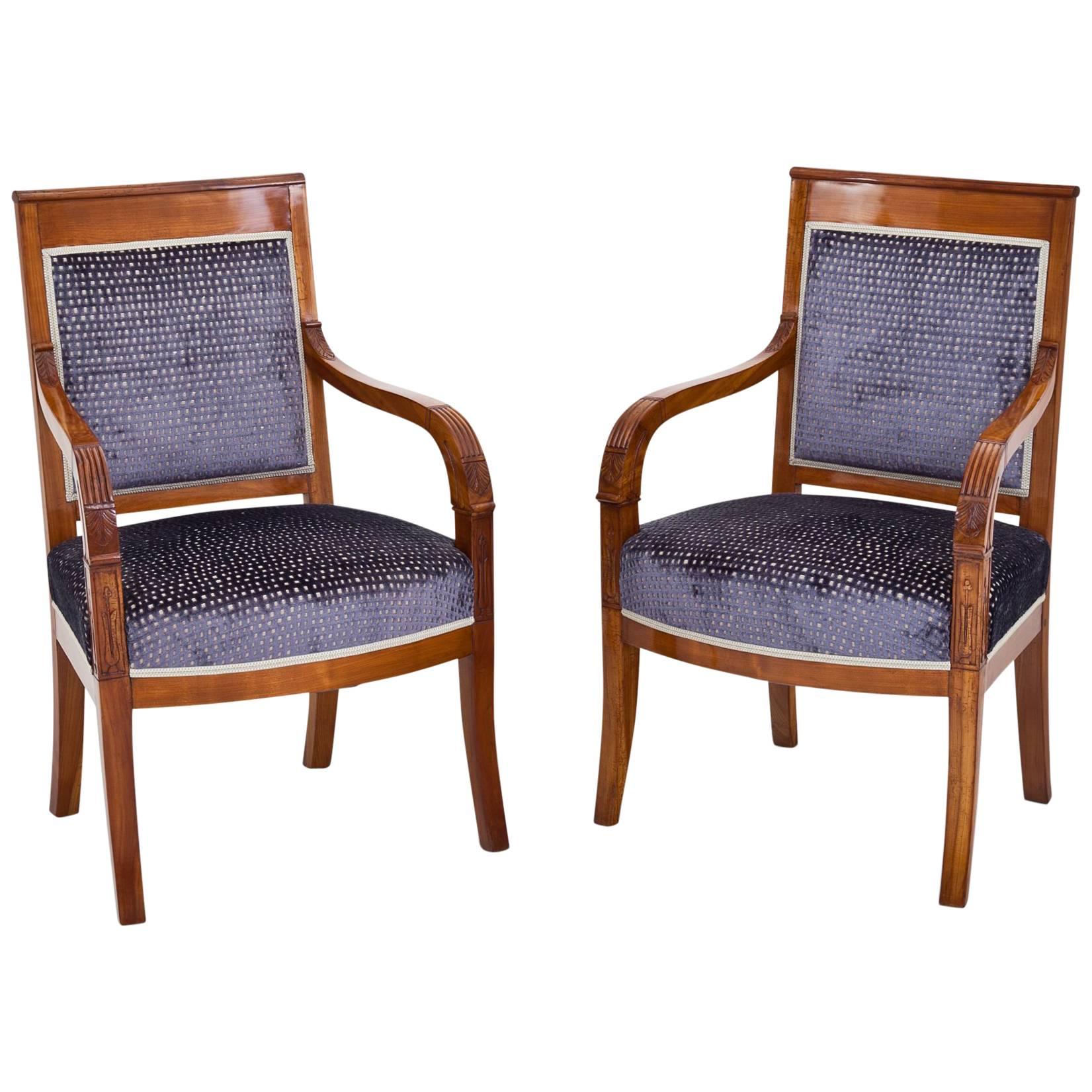 Pair of Cherrywood Armchairs France, First Half of the 19th Century