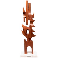 Carved Wood Mid-Century Modern Abstract Statue by Jan Sergeant