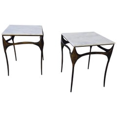 Pair of Organic Bronzed and Marble Side Tables