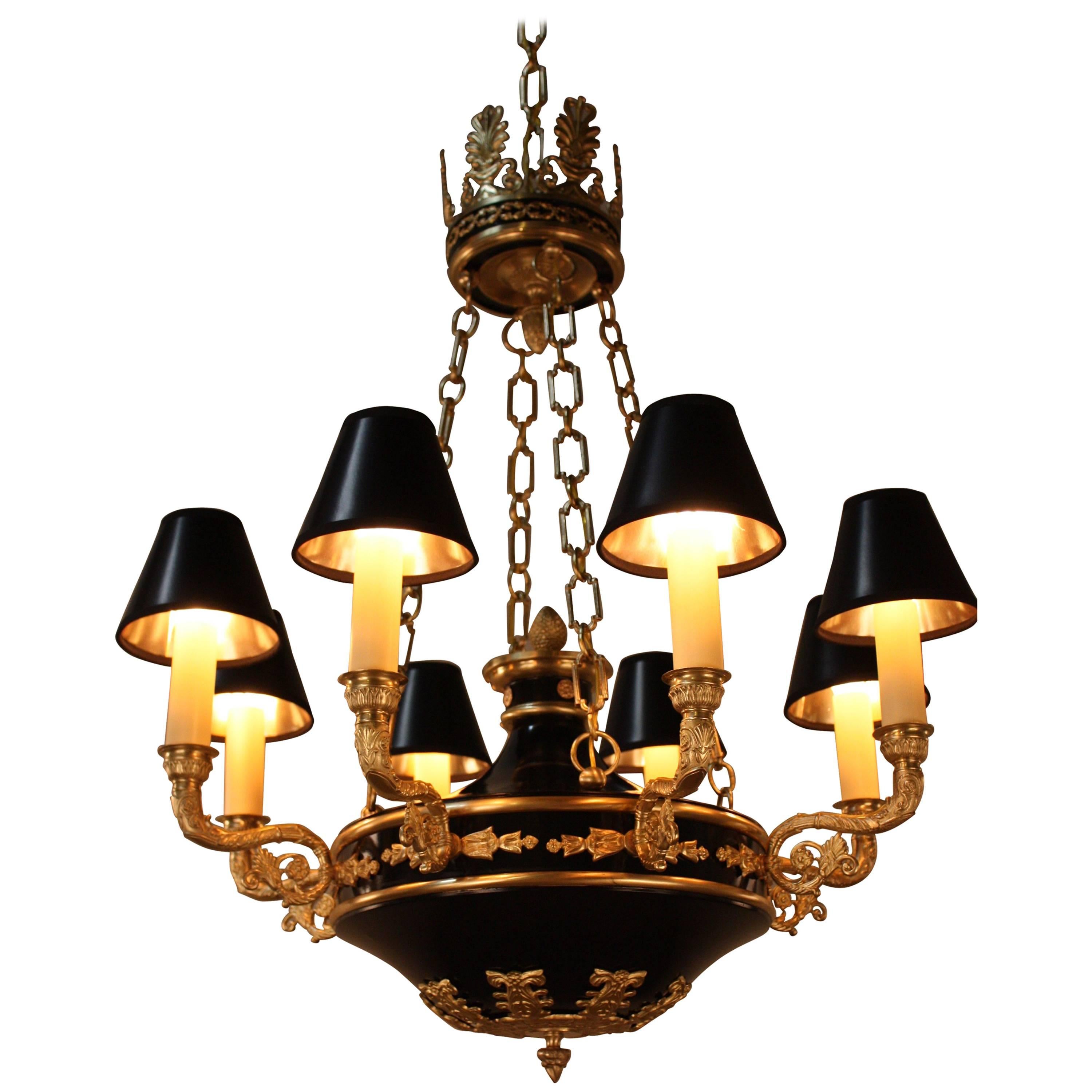 French Eight-Arm Empire Style Bronze Chandelier