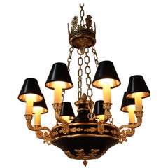 French Eight-Arm Empire Style Bronze Chandelier