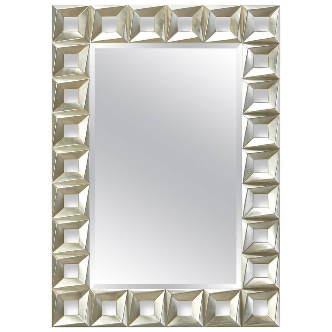 Cadrillo Mirror Hand-Carved Wood in Silver or Gold Finish For Sale