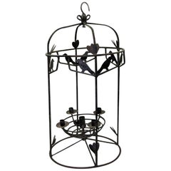 Five-Light Wrought Iron Chandelier with Birds