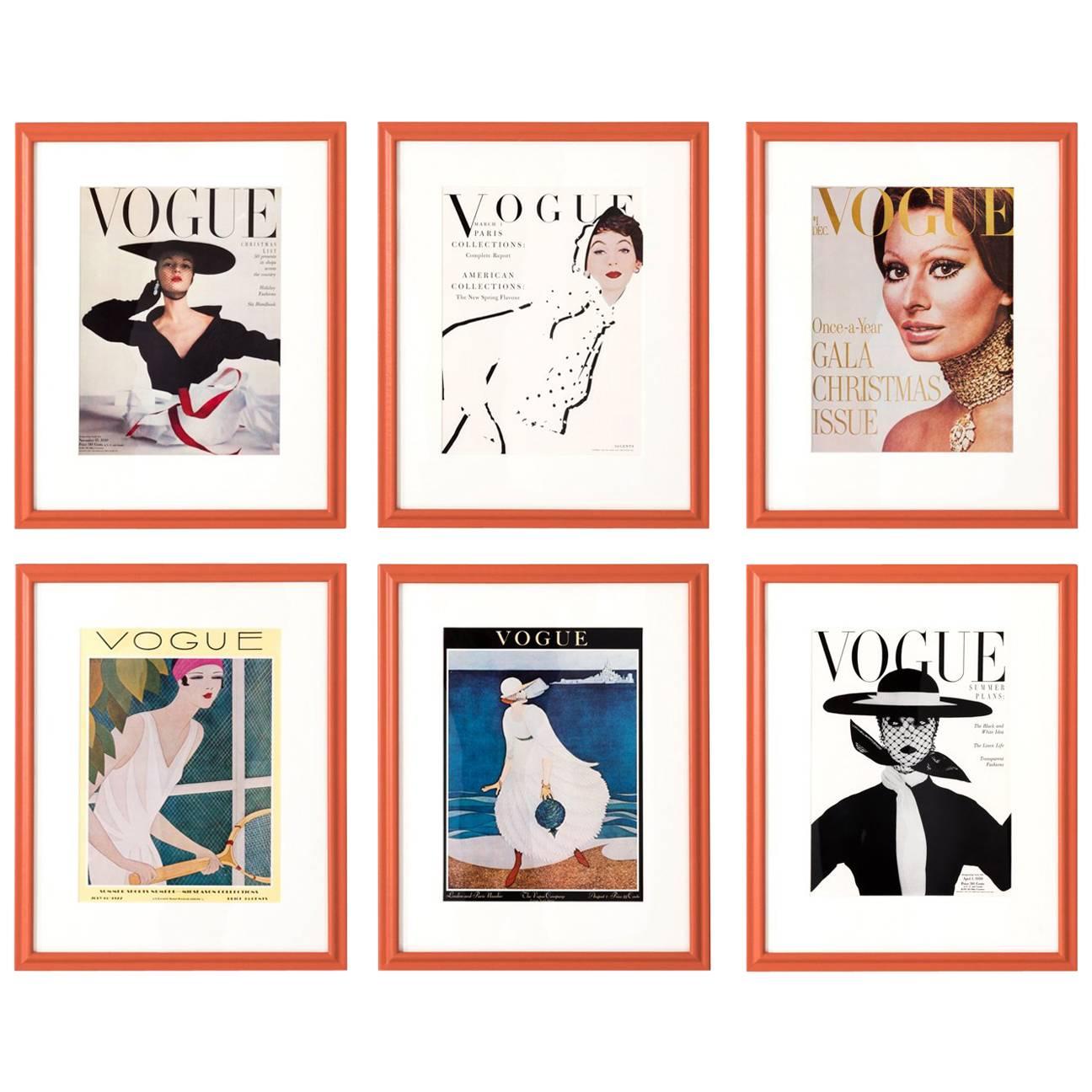 Set of Six Vintage Vogue Magazine Covers For Sale