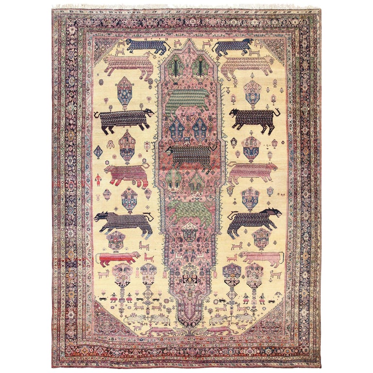 Large Antique Silk Mohtasham Kashan Persian Rug For Sale at 1stdibs