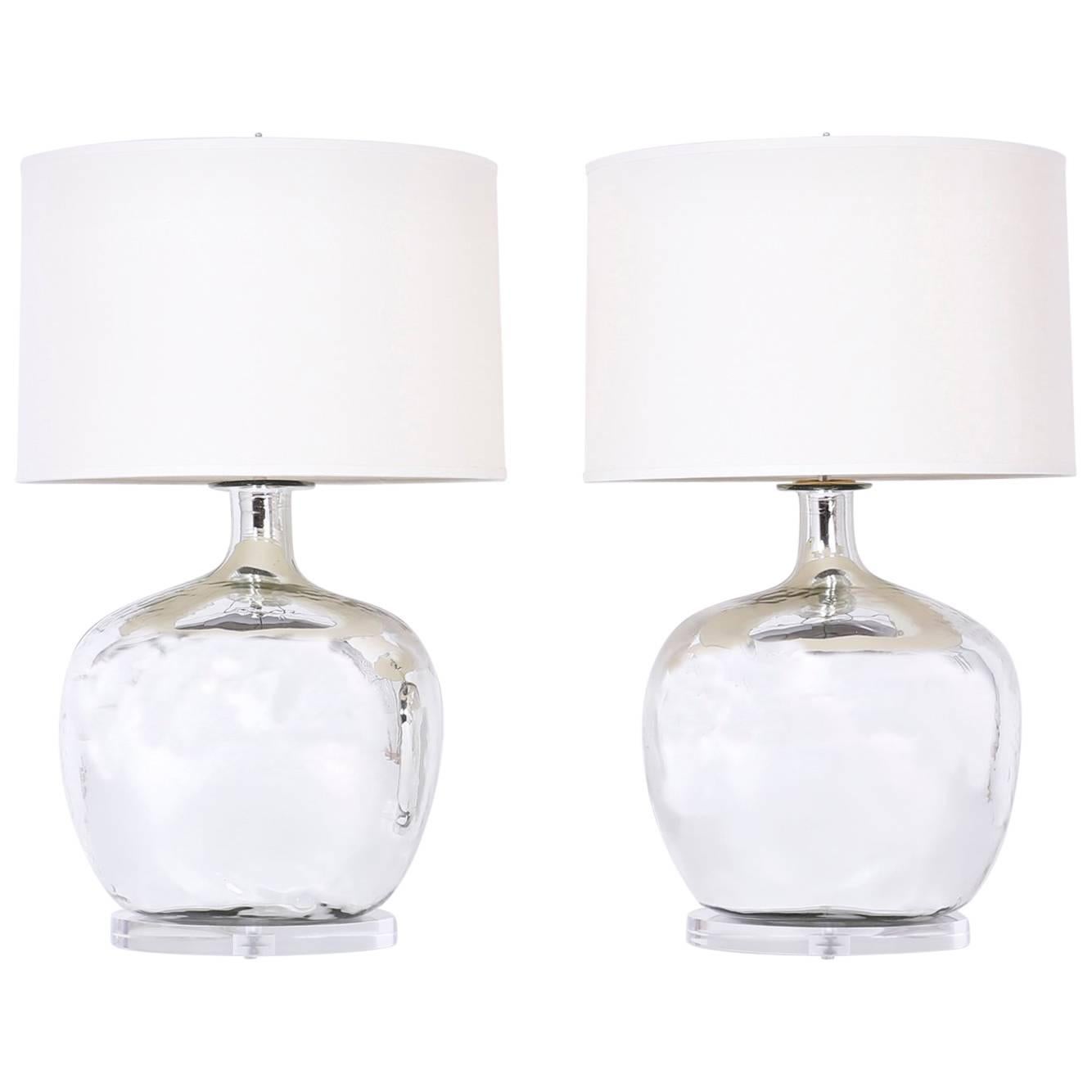 Pair of Silver or Mercury Glass Table Lamps