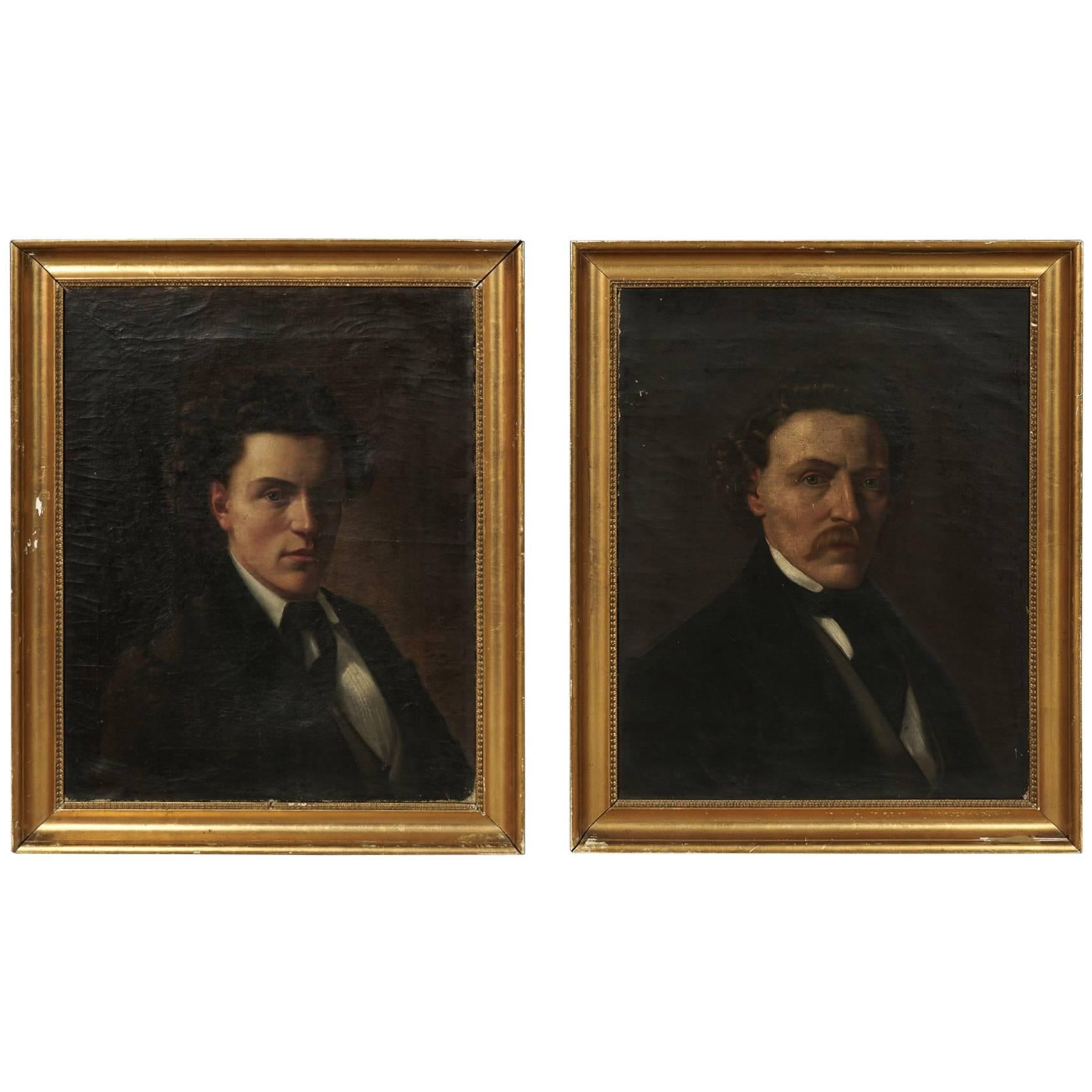 Large Pair of Danish Portraits of Two Siblings, circa 1860