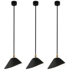 Set of Three Serge Mouille Black Lacquered Metal Bookshelf Ceiling French Lamps