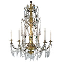 18th Century Italian Chandelier Genoese Empire Giltwood Crystal Pendant