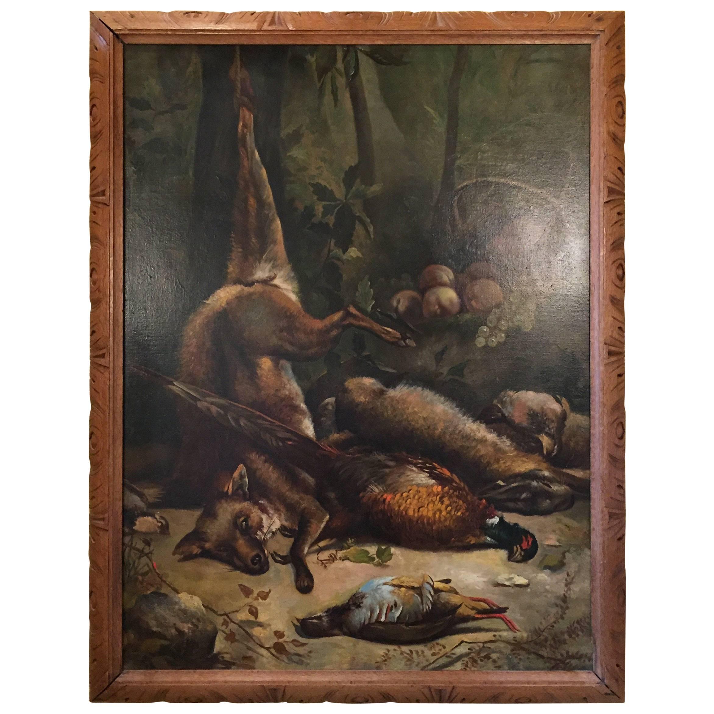 French Still Life Oil Painting on Canvas with Carved Frame