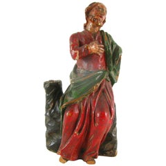 Antique 17th Century Italian Baroque Carved and Painted Saint John the Baptist Figure