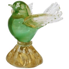 Green and Gold Murano Glass Bird with Gold Flecks, circa 1960