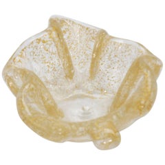 Small Gold Murano Glass Dish with Gold Flecks, circa 1960