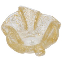 Small Gold Murano Glass Dish with Gold Flecks, circa 1960