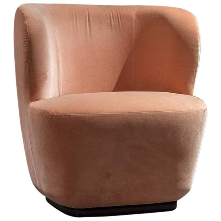 Space Copenhagen for Gubi Small Stay Pink Velvet Lounge Chair Swivel
