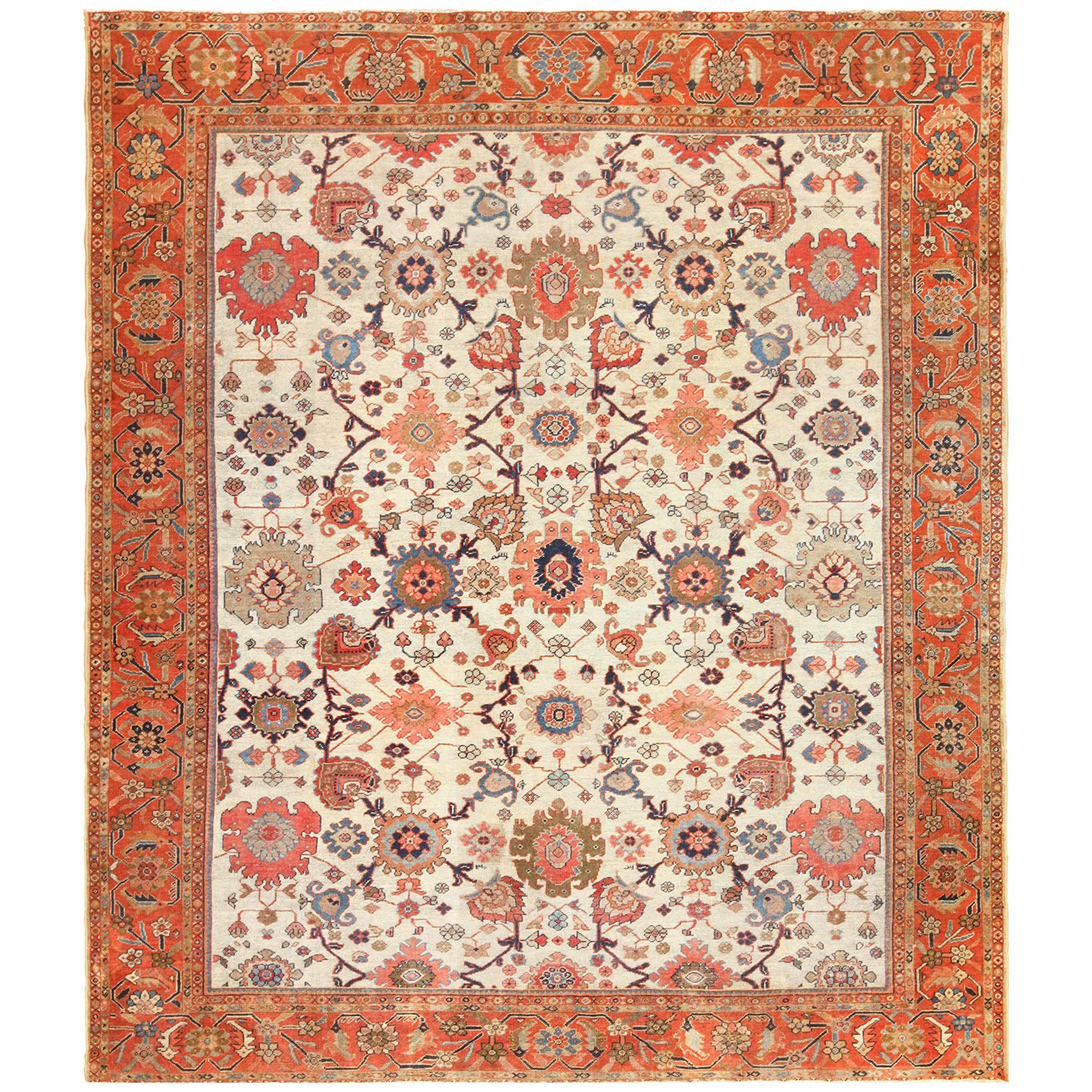Ivory Background Antique Sultanabad Persian Rug