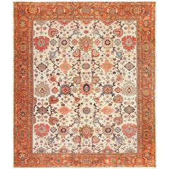 Ivory Background Antique Sultanabad Persian Rug