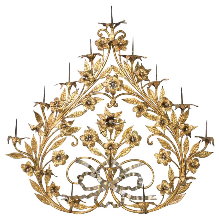 Antique Gilt Metal 12-Candle Floral Wall Sconce