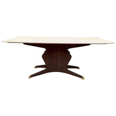 Wood Dining Table in the Style of Osvaldo Borsani with Carrara Marble Top