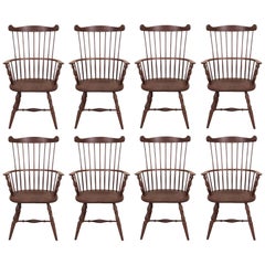 Set of Eight Solid Cherry Windsor Armchairs, Made in the U.S.A
