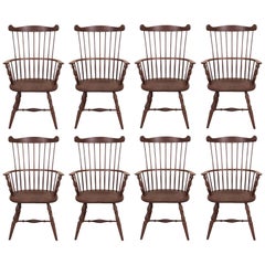 Set of Eight Solid Cherry Windsor Armchairs, Made in the U.S.A