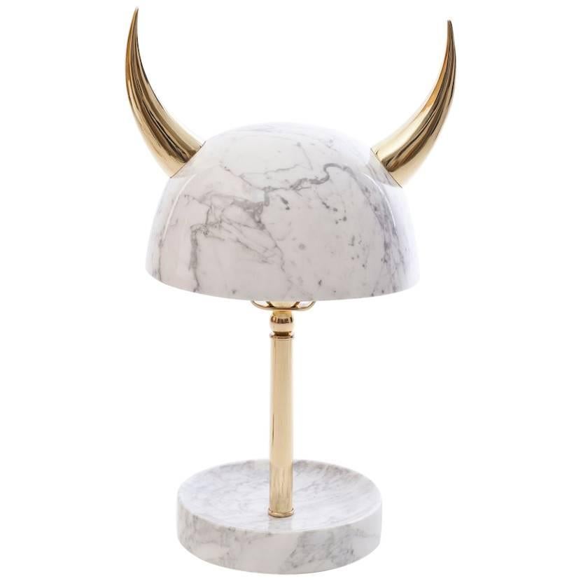 Min Lila Viking Lamp or Table Lamp in Carrara Marble and Brass  For Sale