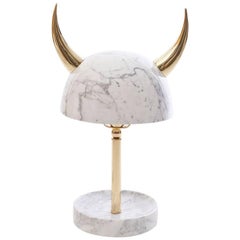 Min Lila Viking Lamp or Table Lamp in Carrara Marble and Brass 