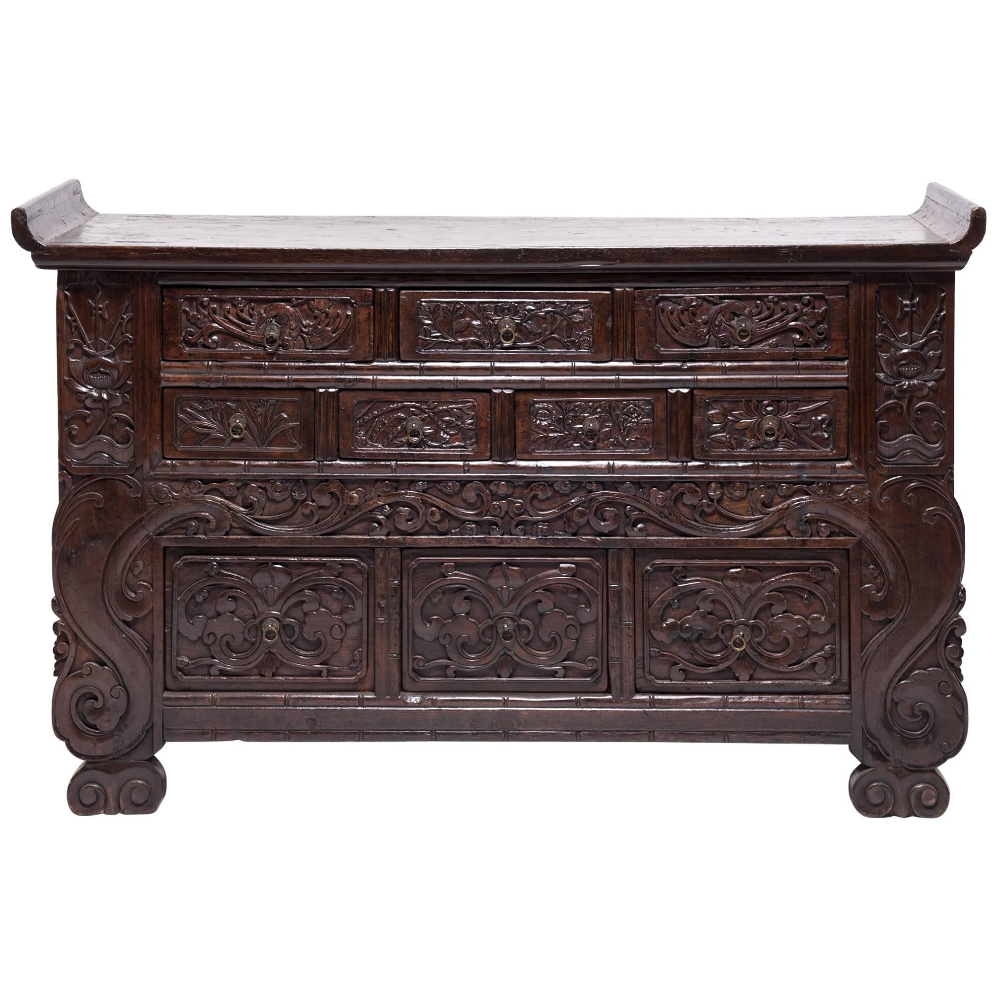 Chinese Carved Ten-Drawer Chest, c. 1850