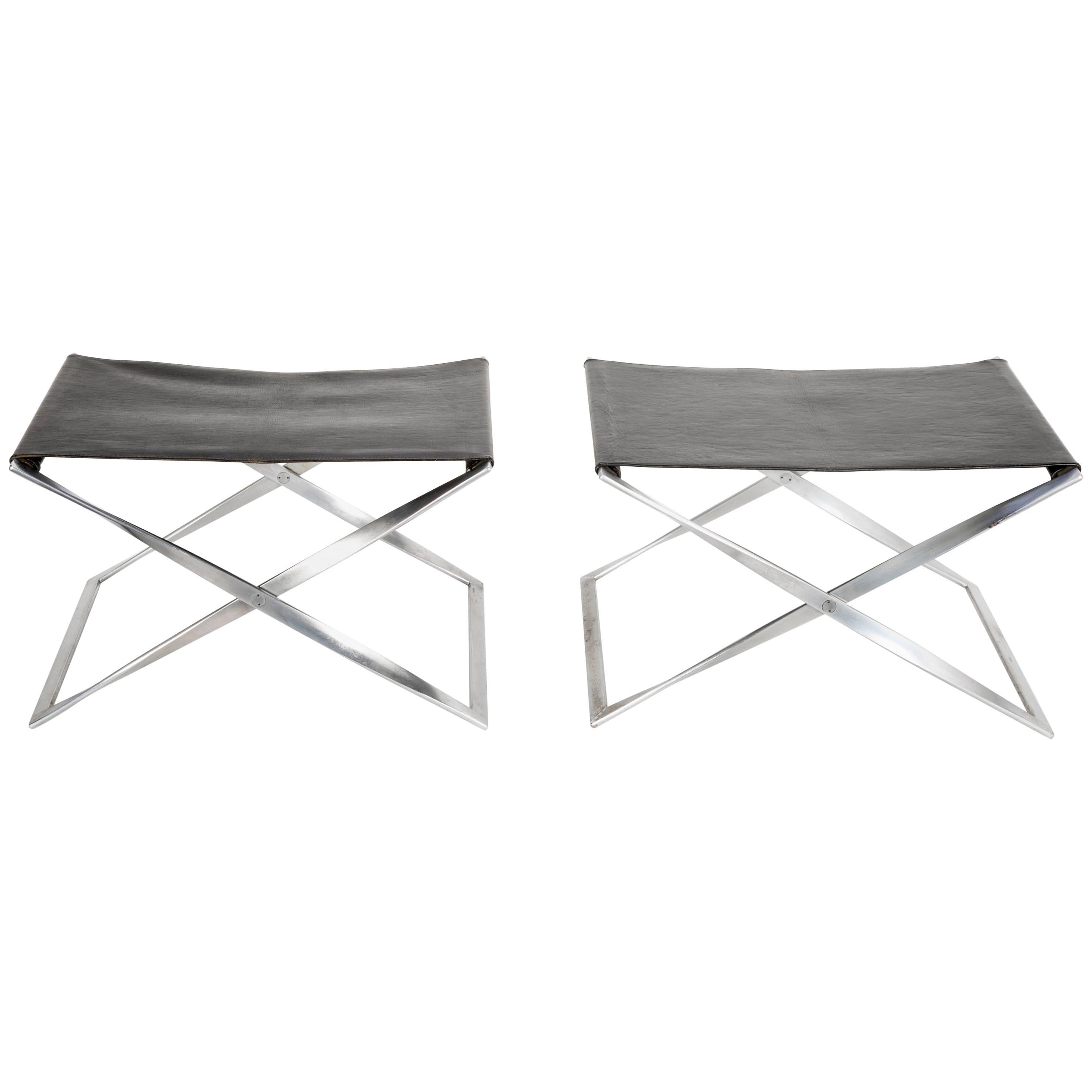 Pair of Poul Kjaerholm PK91 Folding Stools Created by E. Kold Christensen For Sale