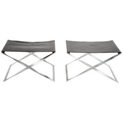 Retro Pair of Poul Kjaerholm PK91 Folding Stools Created by E. Kold Christensen