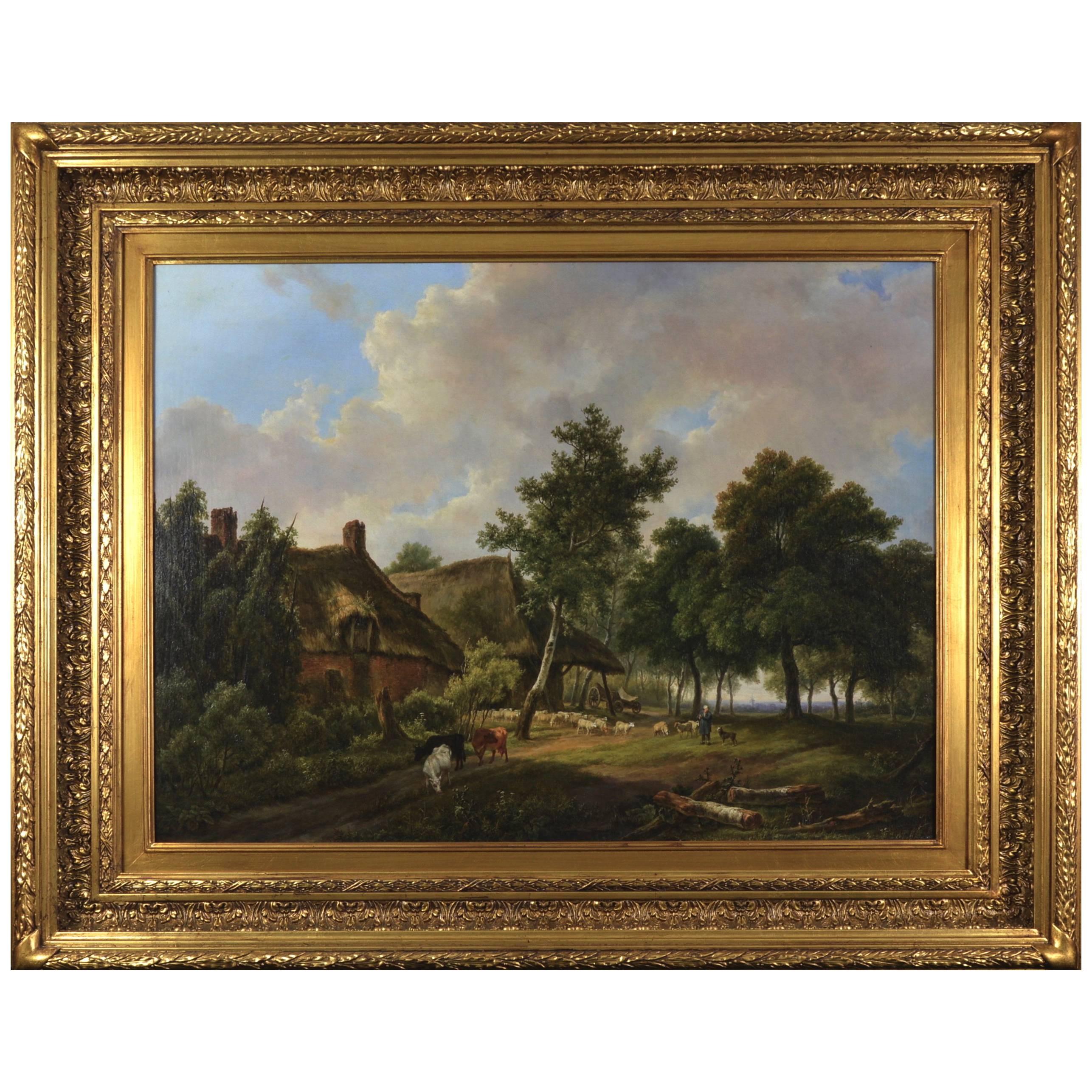 Village Scene in a Landscape Setting, Flemish School, 19th Century Oil on Canvas