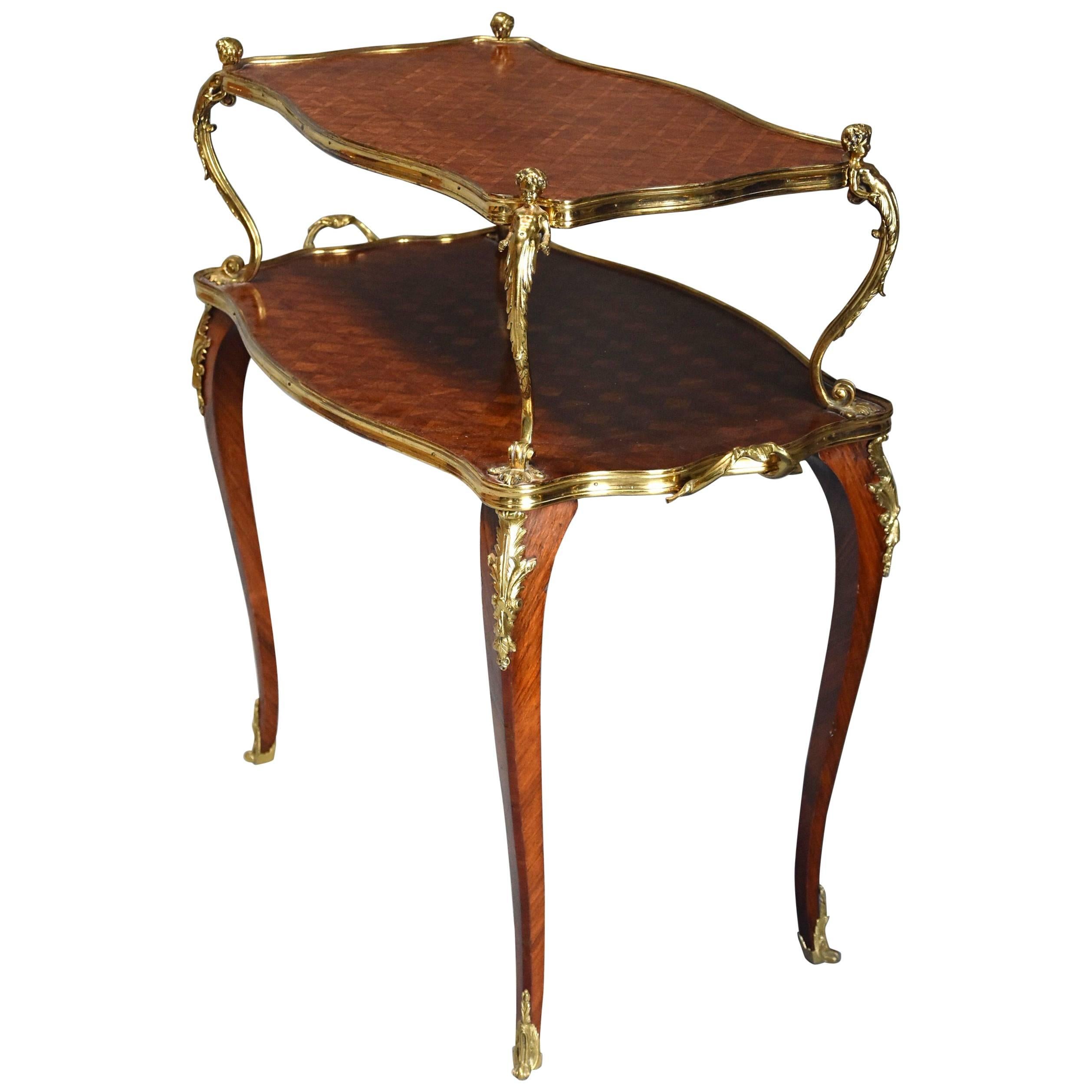 French 19th Century Kingwood Two-Tier Parquetry Serpentine Shaped Etagere For Sale