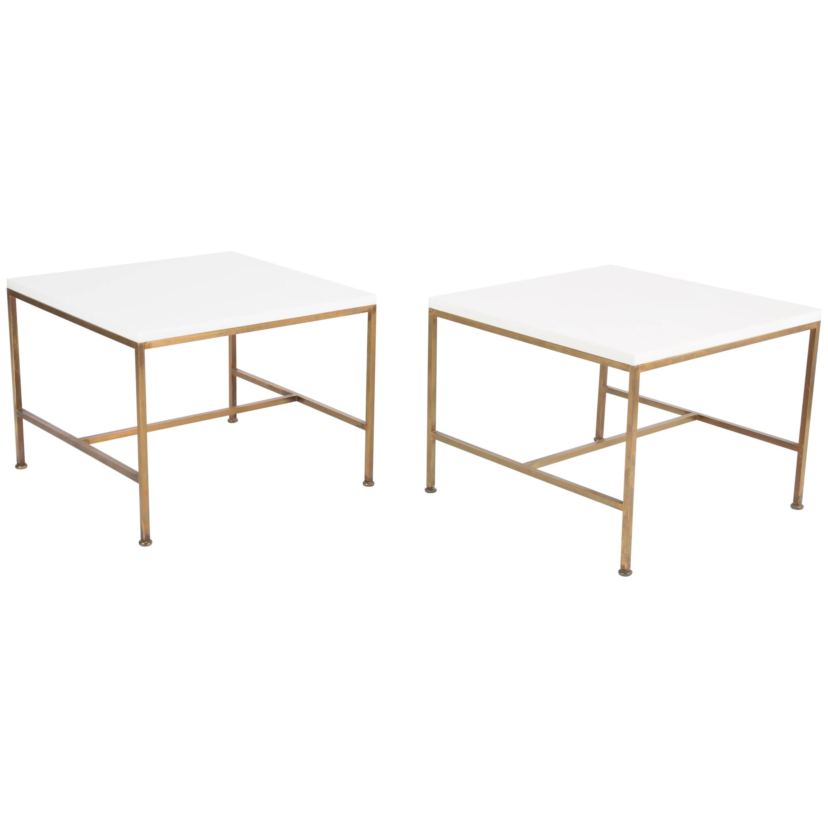 Pair of Paul McCobb Side Tables with Vitrolite Glass Tops Forcalvin
